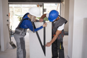 side view people working together